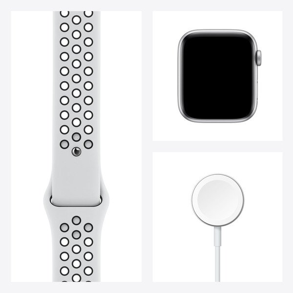 Apple Watch Nike SE GPS, 44mm Silver Aluminium Case with Pure Platinum/Black Nike Sport Band - Regular