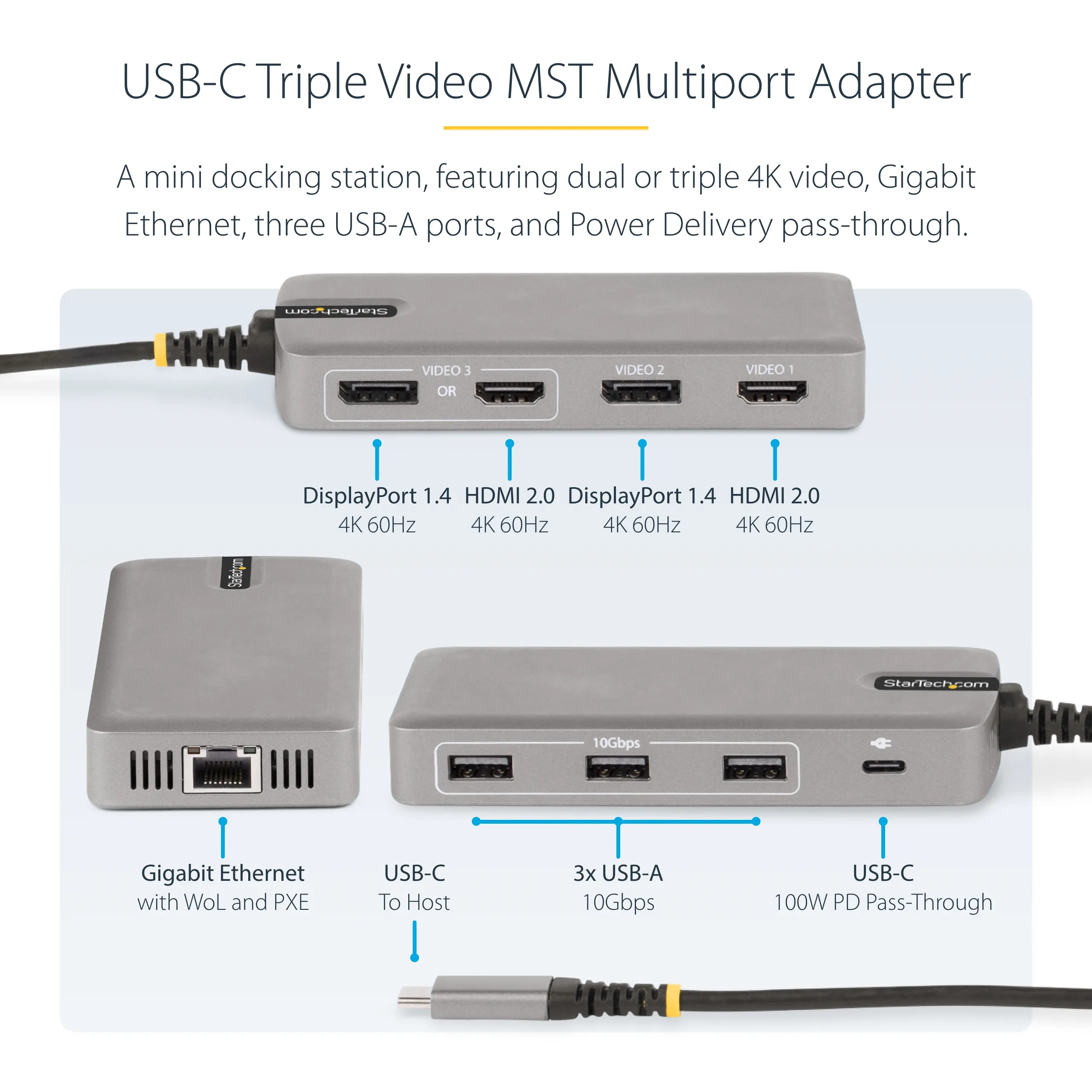 Startech USB-C Triple-Monitor Multiport -sovitin