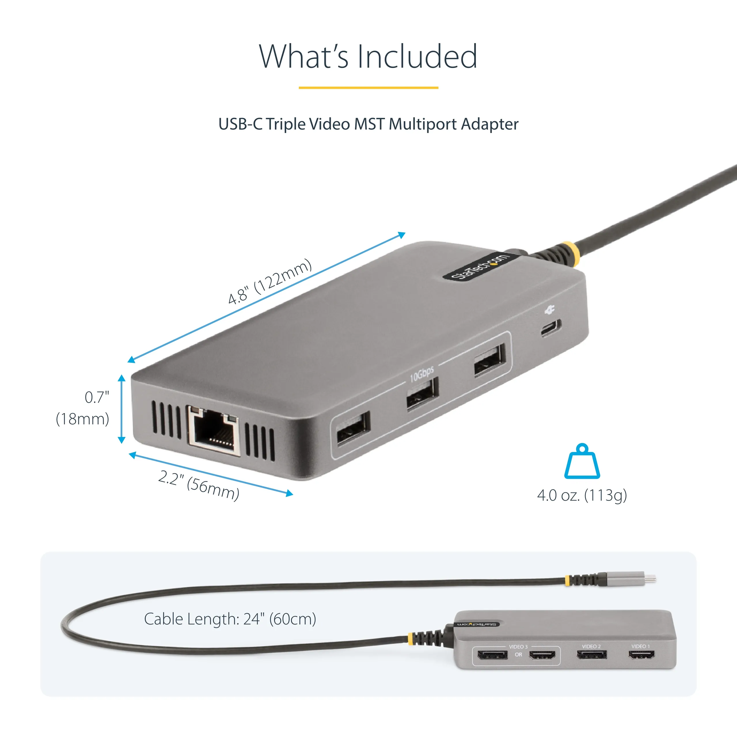 Startech USB-C Triple-Monitor Multiport -sovitin