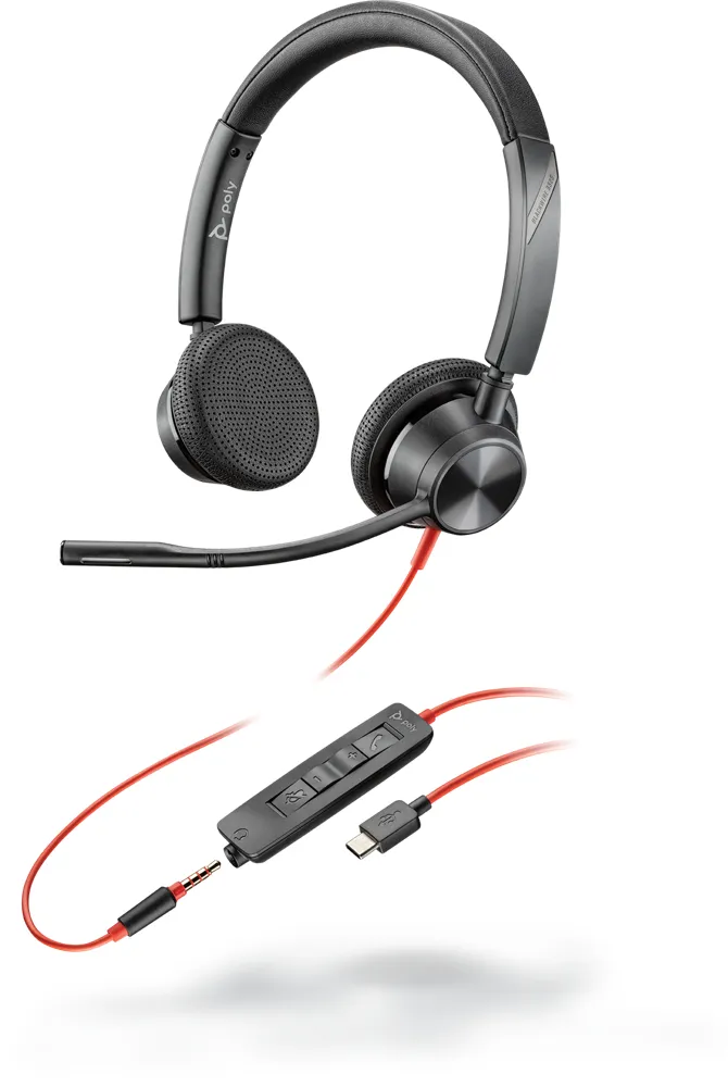 Poly Blackwire 3325 -kuulokkeet, Musta, Punainen