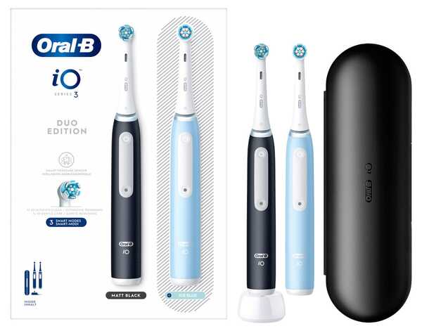 Oral-B iO Series 3 Duo - eltandborste, 2 st, Matte Black/Ice Blue Oral-B iO Series 3 Duo - eltandborste, 2 st, Matte Black/Ice Blue