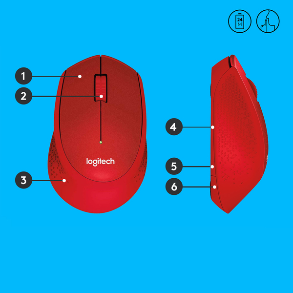 Logitech M330 Silent Plus Wireless Mouse, Red