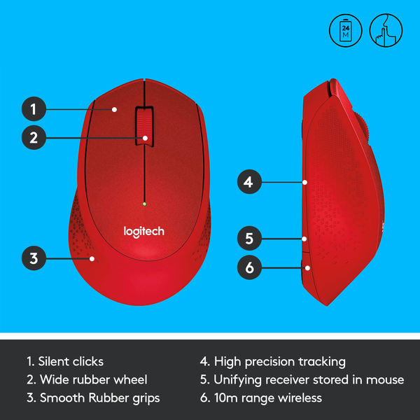 Logitech M330 Silent Plus Wireless Mouse, Red