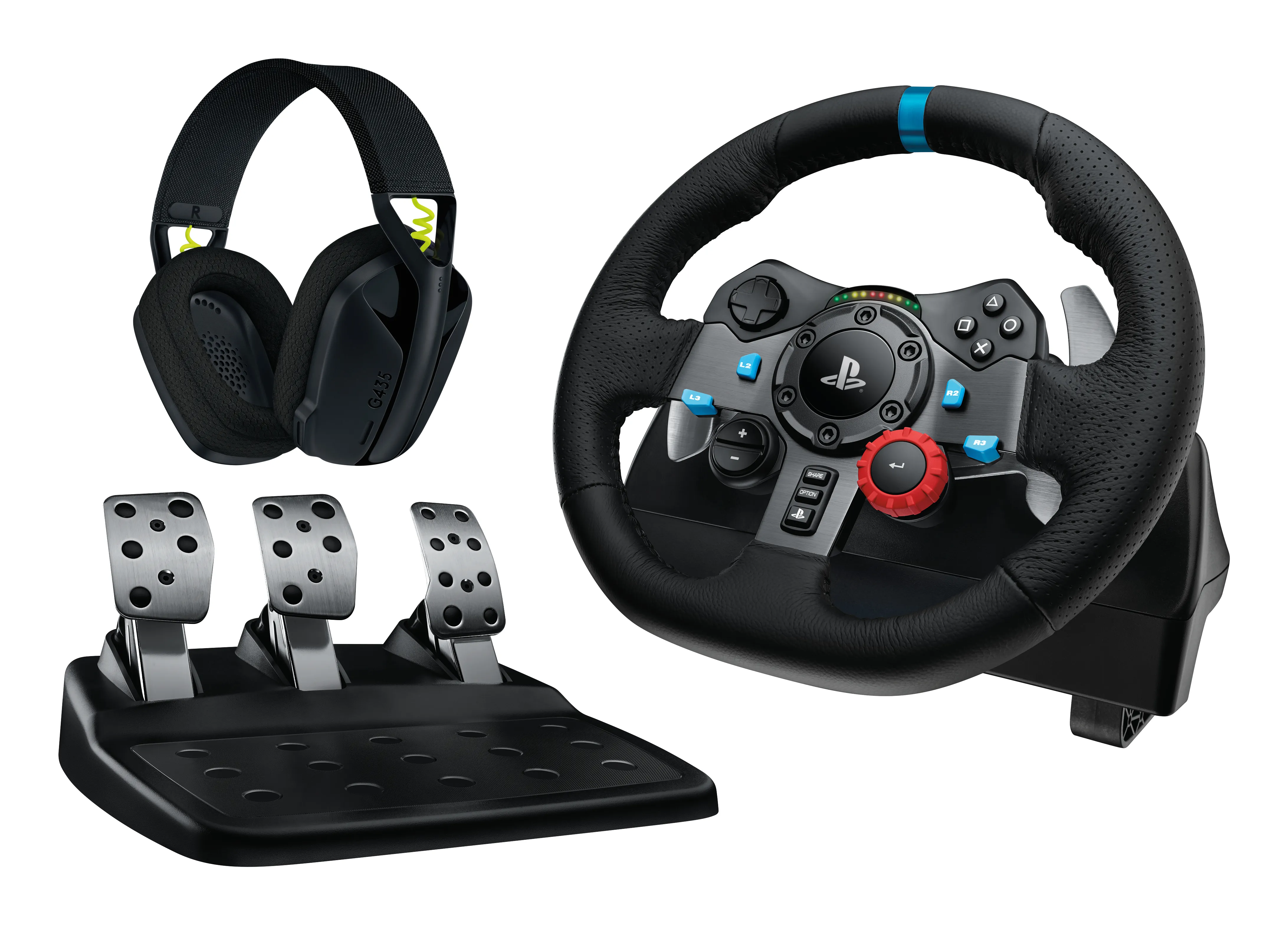 Logitech G29 Driving Force -ohjauspy&ouml;r&auml; ja polkimet PC-, PlayStation 5-, PlayStation 4- ja PlayStation 3 -alustoille, Musta ja Alumiini
