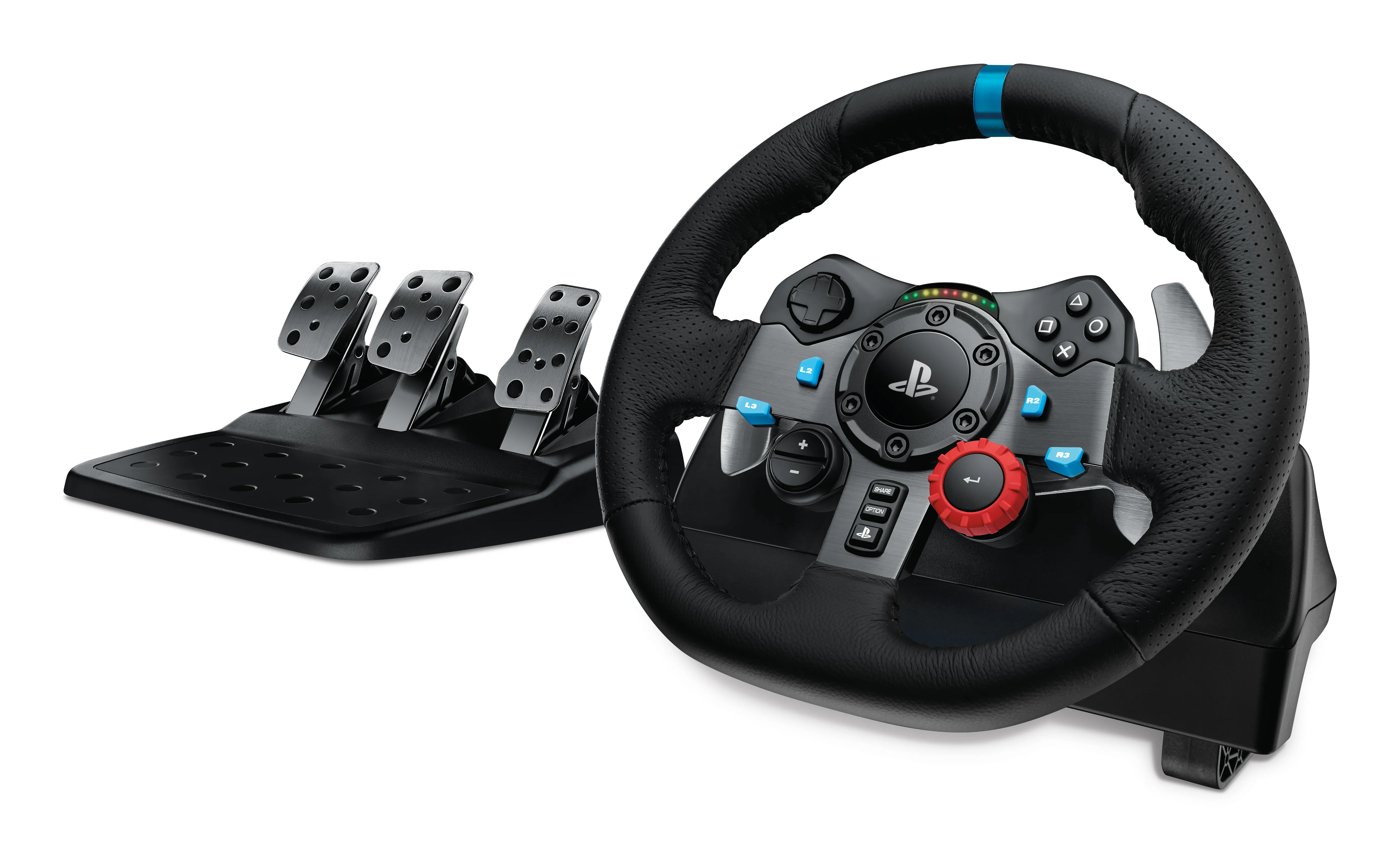 Logitech G29 Driving Force -ohjauspy&ouml;r&auml; ja polkimet PC-, PlayStation 5-, PlayStation 4- ja PlayStation 3 -alustoille, Musta ja Alumiini