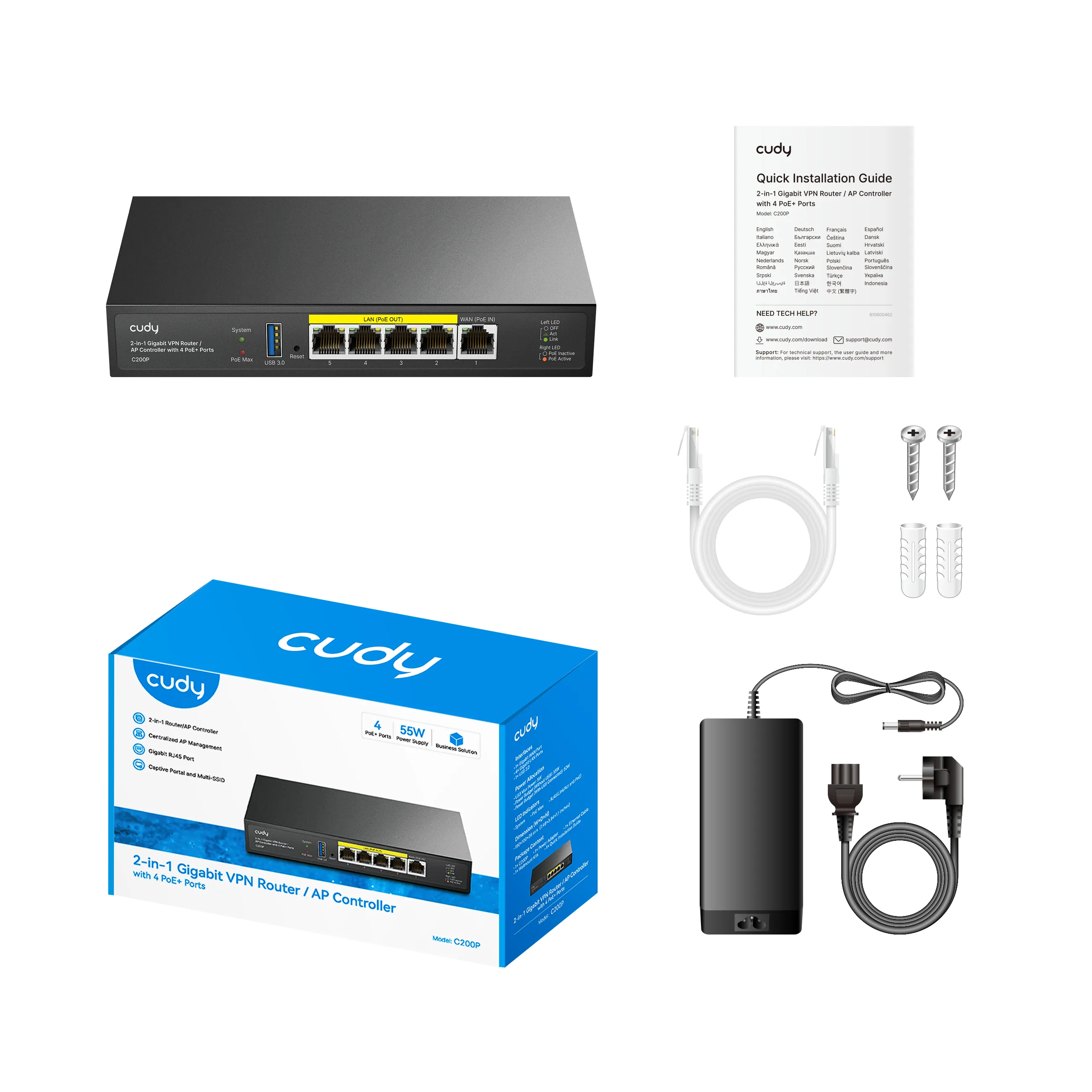 CUDY AP Controller 2-in-1 C200P 4x PoE+ 60W