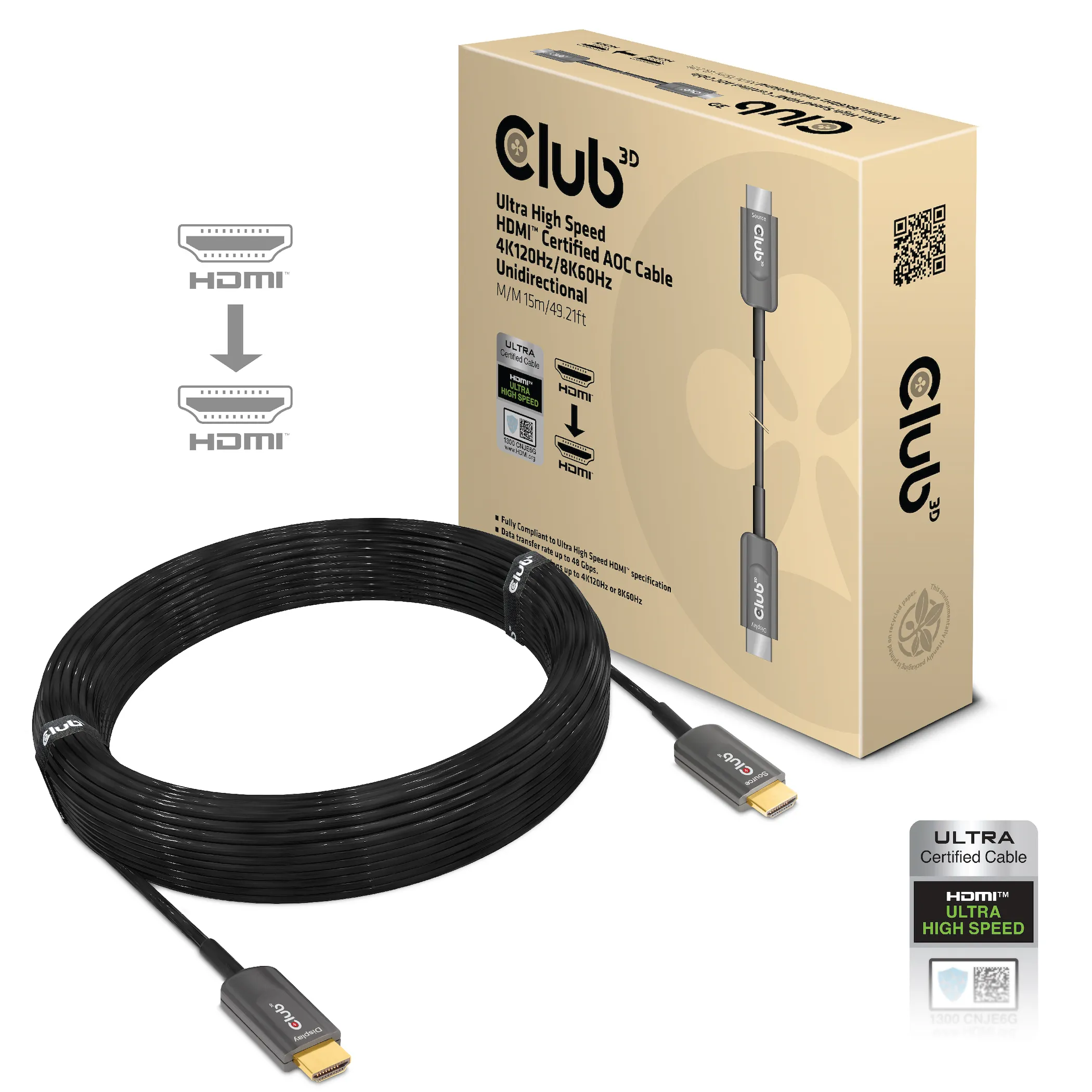 Club 3D 2.1 High Speed HDMI, AOC - kabel, Svart, 15m