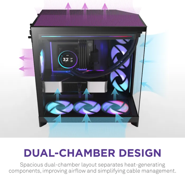 NZXT H9 Flow RGB+ (2025) - miditower chassi med fönster, Svart