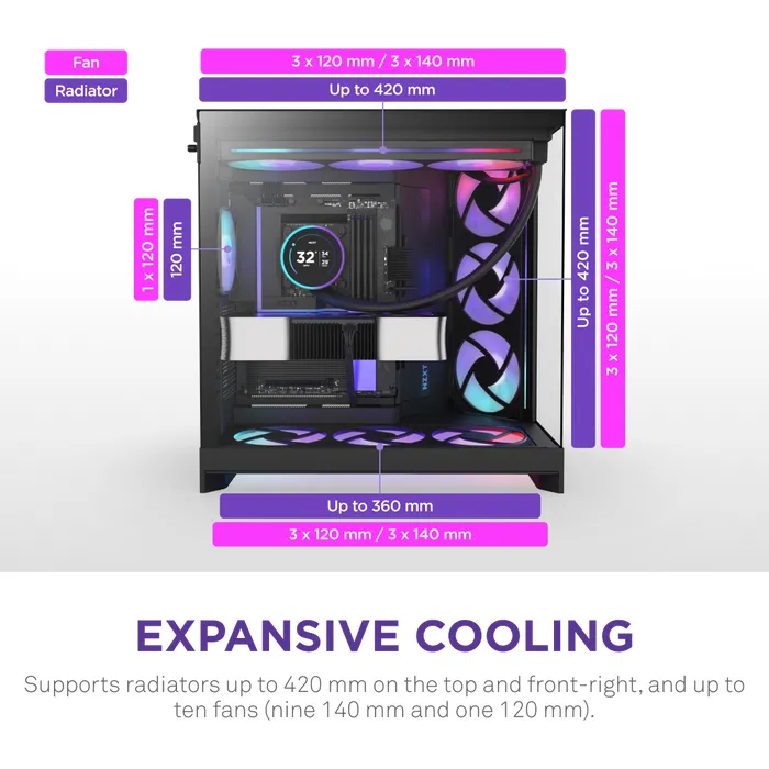NZXT H9 Flow RGB+ (2025) - miditower chassi med f&ouml;nster, Svart