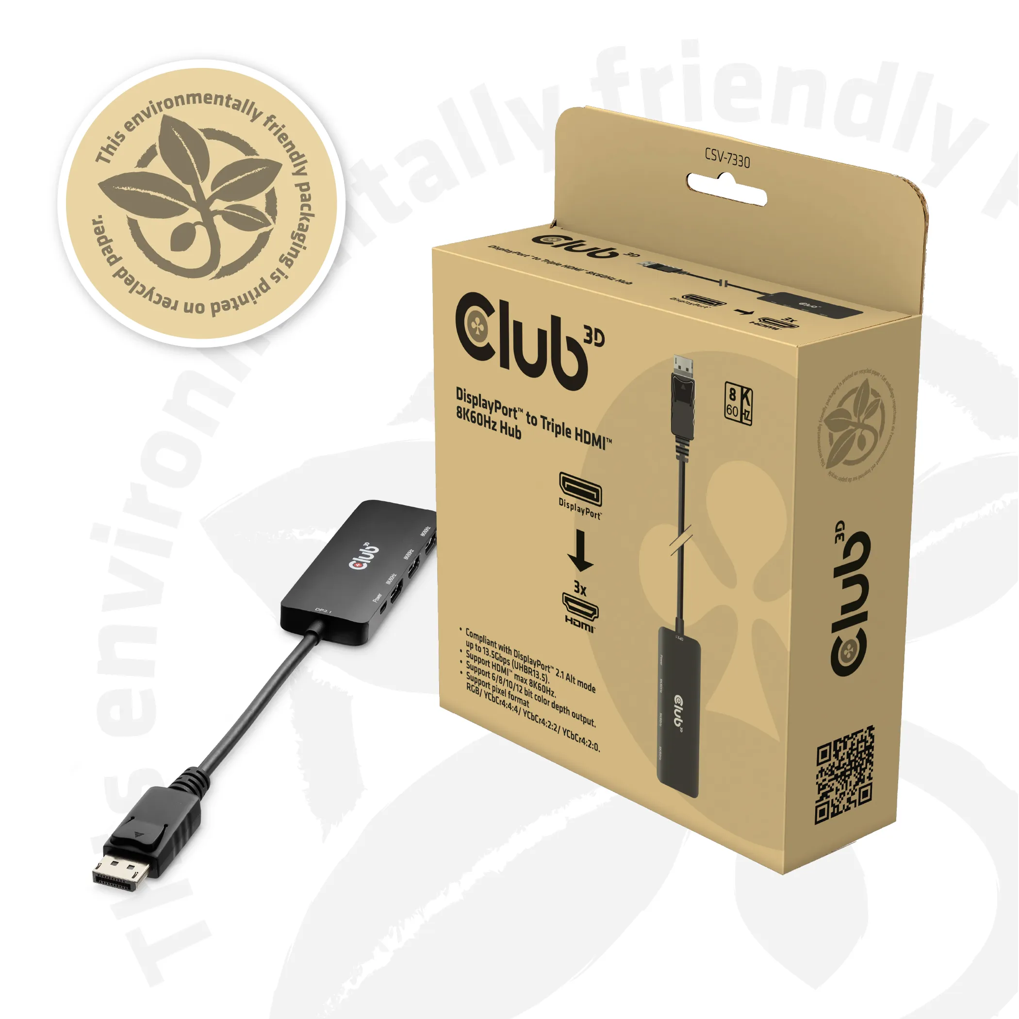 CLUB 3D CSV-7330 DisplayPort to Triple HDMI 8K -sovitin, musta