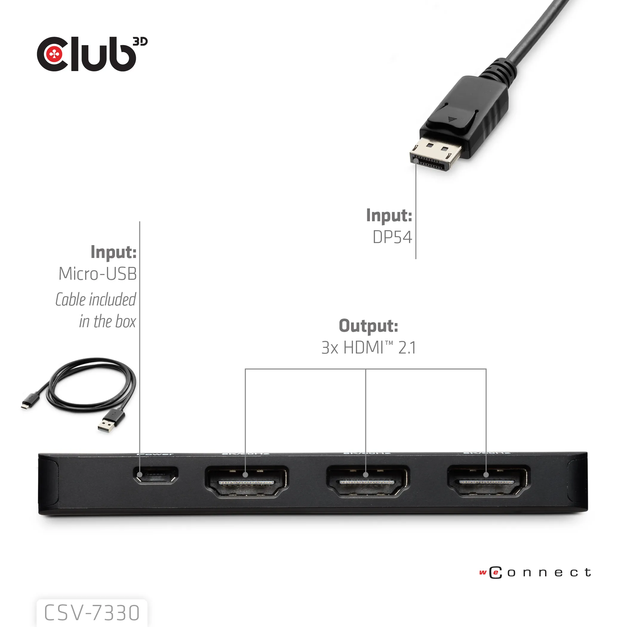 CLUB 3D CSV-7330 DisplayPort to Triple HDMI 8K -sovitin, musta