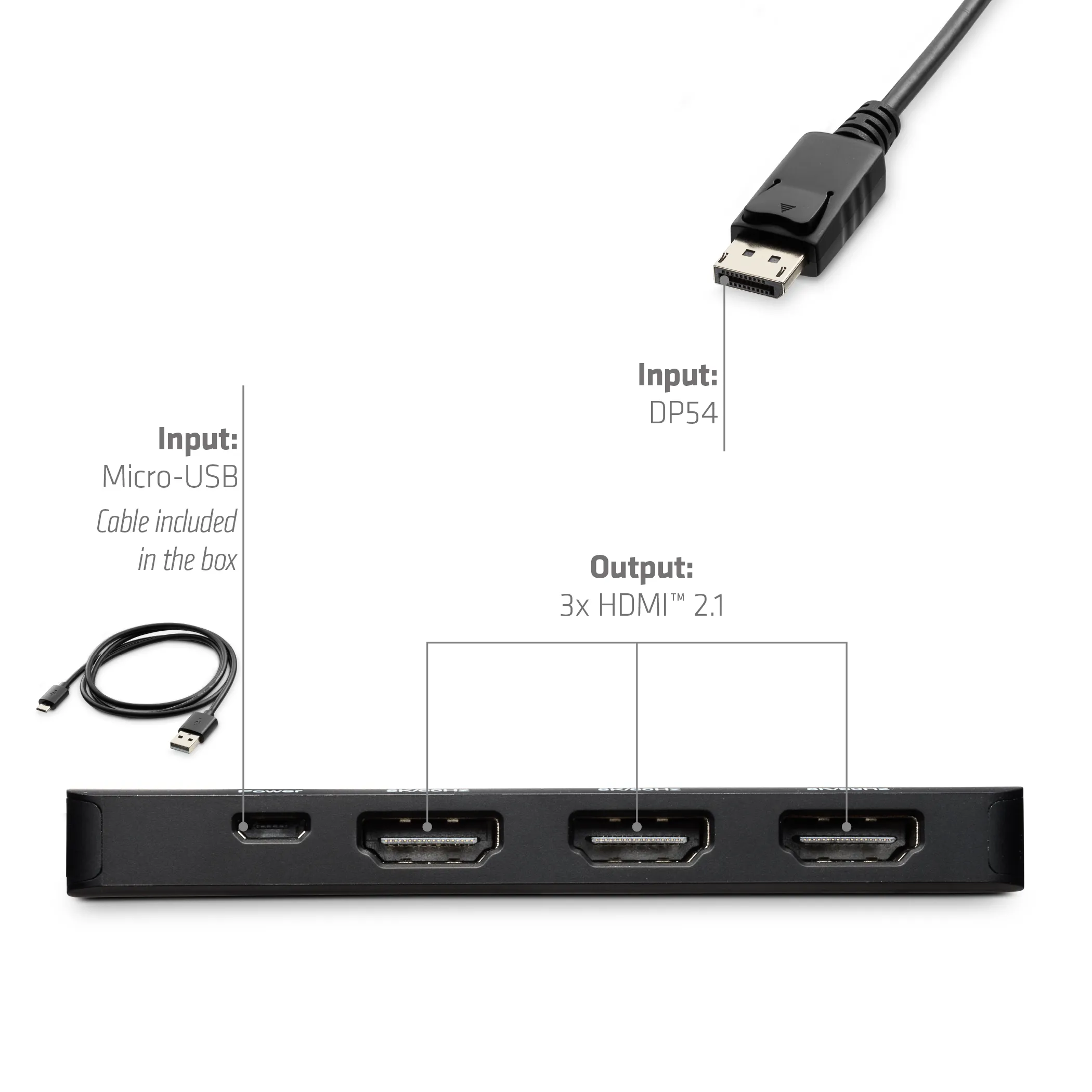 CLUB 3D CSV-7330 DisplayPort to Triple HDMI 8K -sovitin, musta