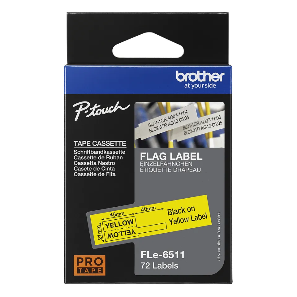 BROTHER FLE6511 21MMX45MM BLCK ON YELL FLAG TAPE