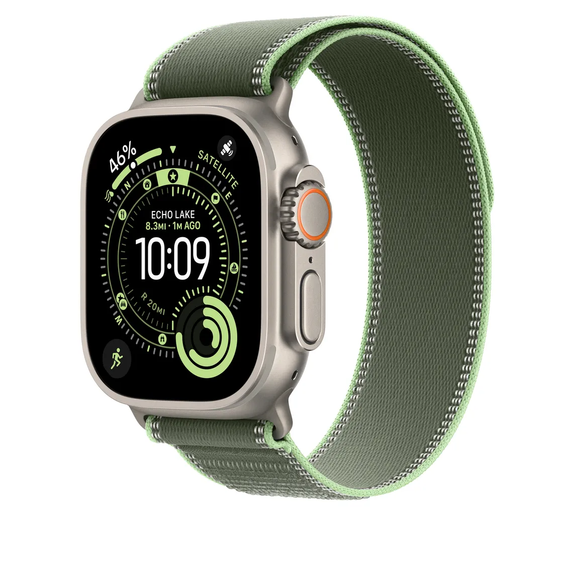 Apple Watch 49 mm terr&auml;ngloop, gr&ouml;n/neon, S/M, Natural Titanium Finish