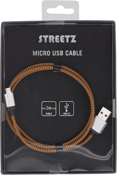 Streetz USB-A - Micro-USB B -kaapeli, 1 m, Oranssi