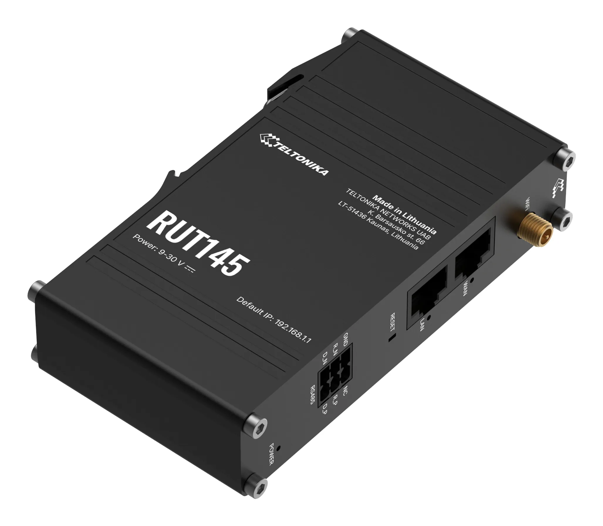 Teltonika RUT145 -teollisuusreititin, Wi-Fi 4, Single-band, PoE, musta