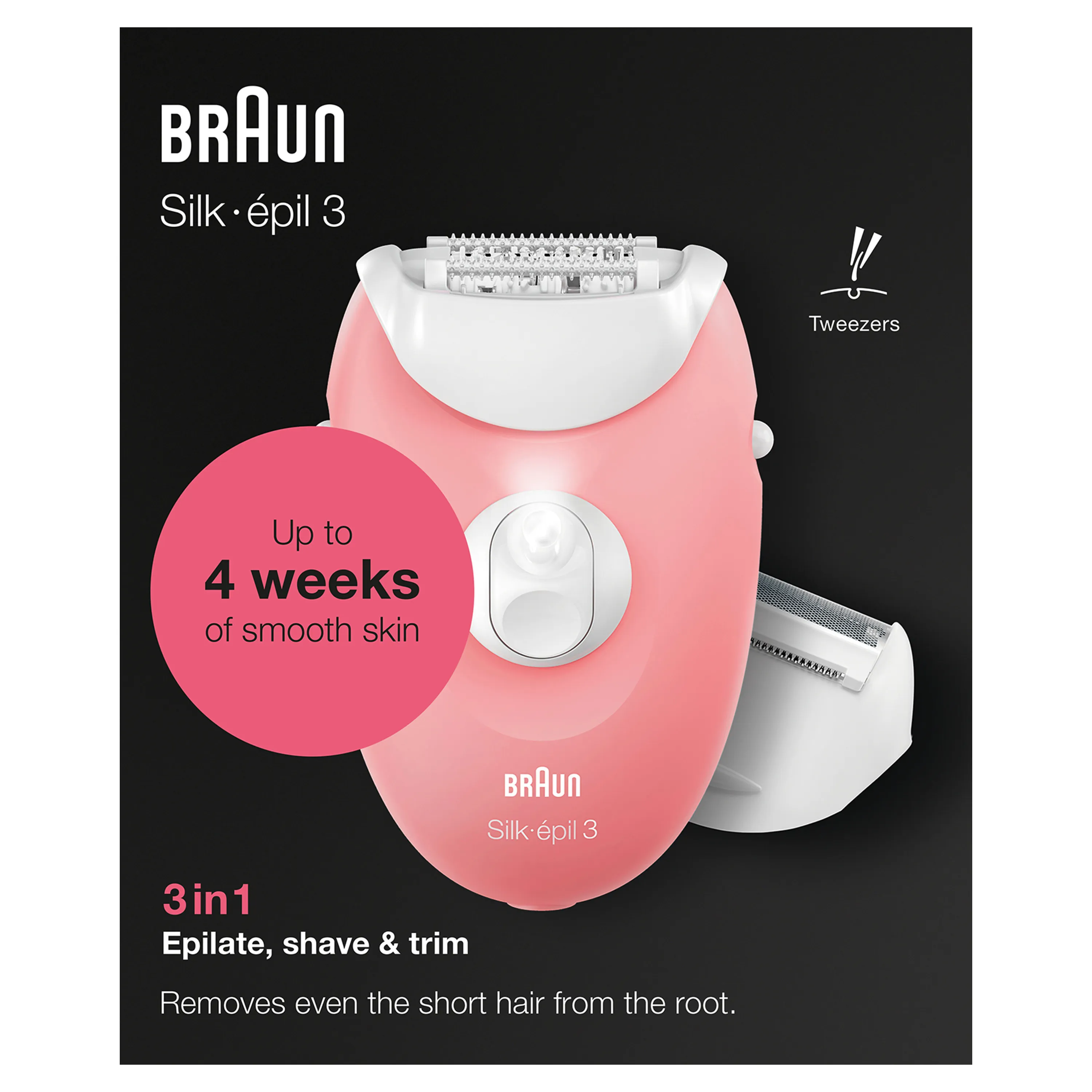 Braun Silk-&eacute;pil 3 SE3-277 -epilaattori, valkoinen, vaaleanpunainen