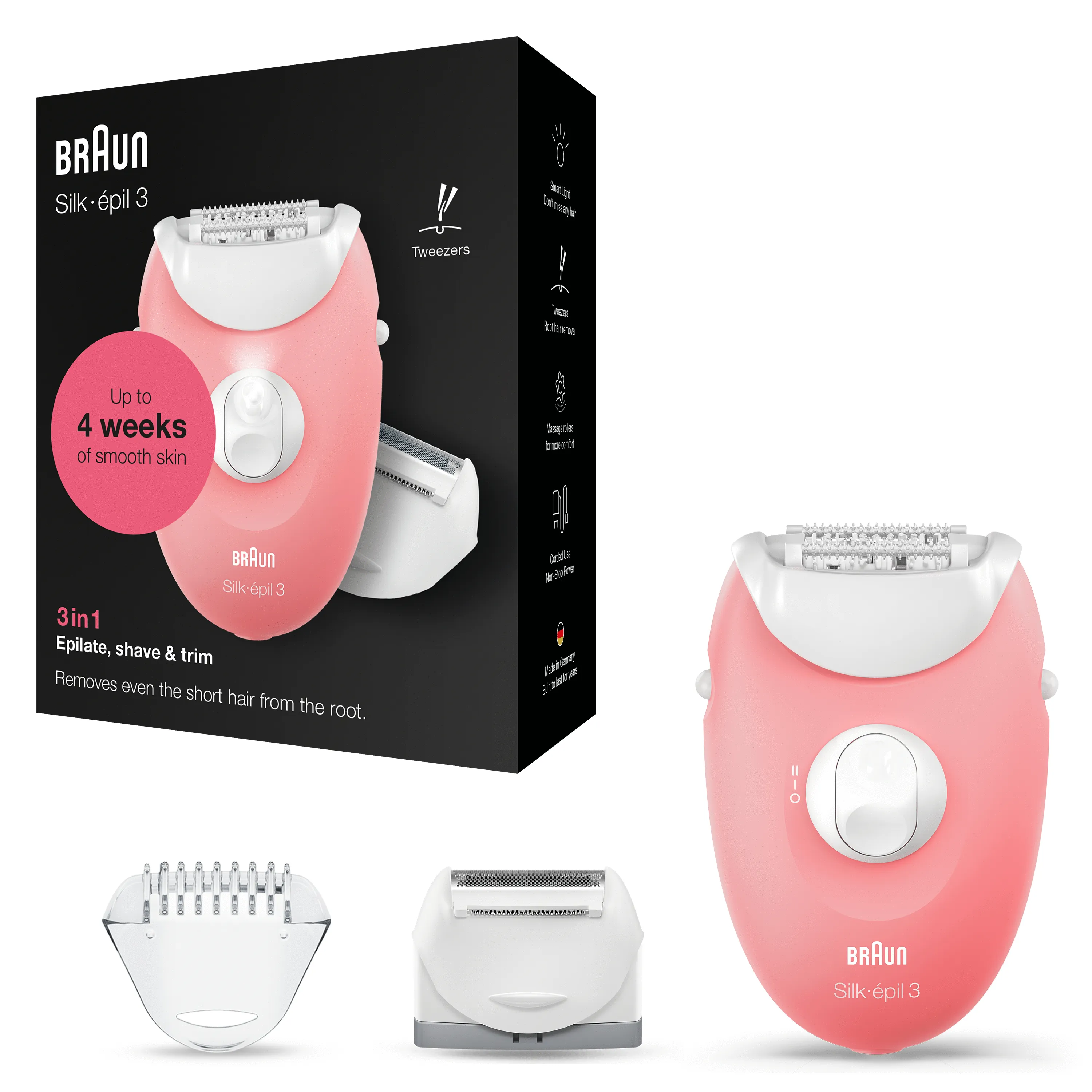 Braun Silk-&eacute;pil 3 SE3-277 -epilaattori, valkoinen, vaaleanpunainen