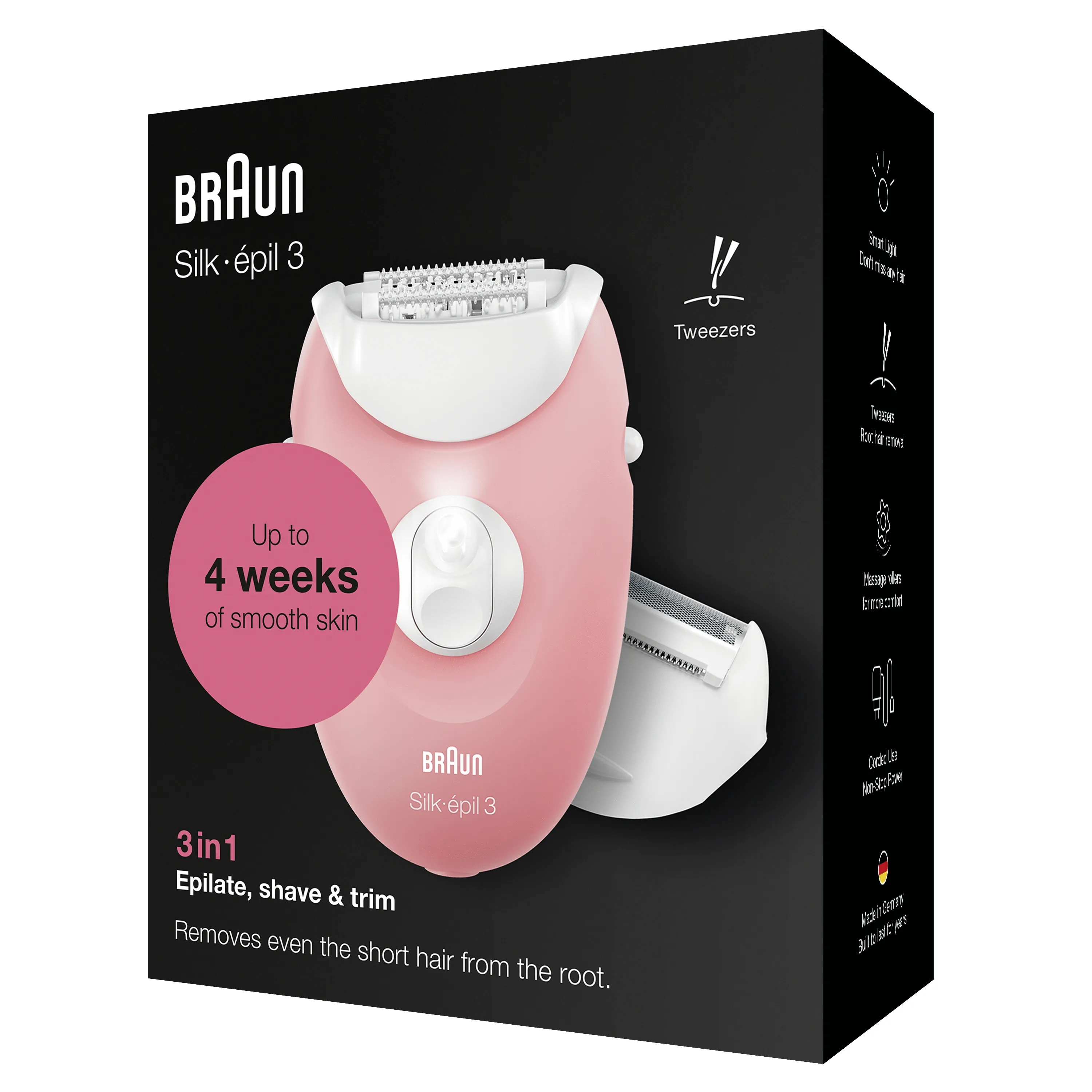 Braun Silk-&eacute;pil 3 SE3-277 -epilaattori, valkoinen, vaaleanpunainen