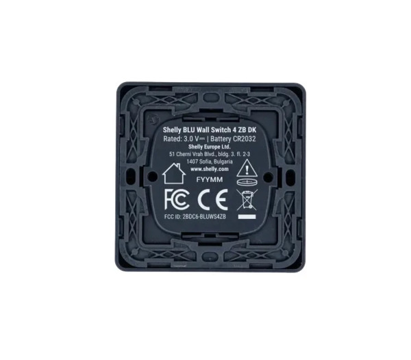 Shelly BLU Wall Switch 4 ZB on paristok&auml;ytt&ouml;inen Bluetooth- ja Zigbee-sein&auml;katkaisija, hiilenharmaa
