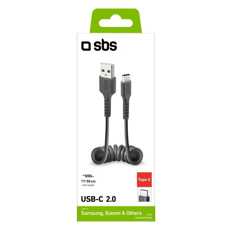 SBS USB-A &ndash; USB-C USB 2.0 kelattu kaapeli, 0,5 m, musta