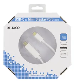 Deltaco USB-C &ndash; mini DisplayPort  -kaapeli, 2m, Valkoinen