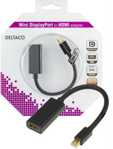 DELTACO mini DisplayPort till HDMI adapter, 20-pin ha - ho, 0,2m, svar