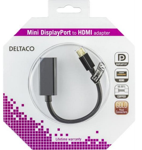 DELTACO mini DisplayPort till HDMI adapter, 20-pin ha - ho, 0,2m, svar