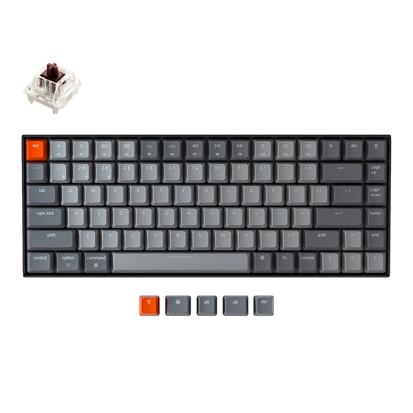 Keychron K2 White LED -langaton pelin&auml;pp&auml;imist&ouml;, Gateron Brown, Musta