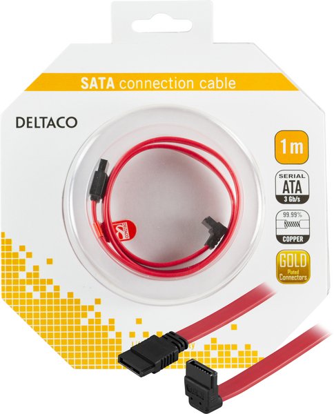 DELTACO SATA/SAS-kabel, vinklad-rak, 1m