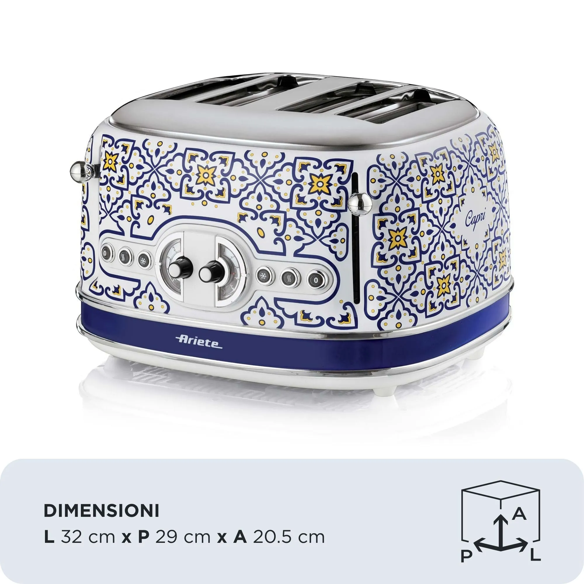 Ariete Capri 0156CA -leiv&auml;npaahdin, 4 viipaleita, valkoinen/vaaleansininen