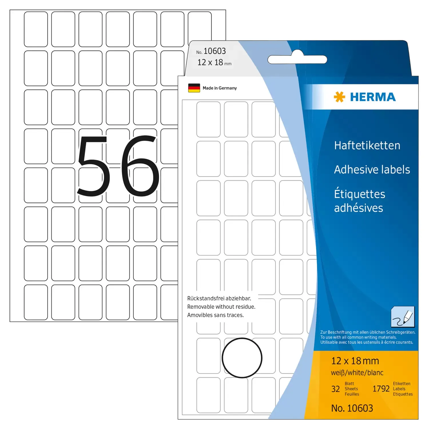 Herma label manual removable 12x18 white (1792)