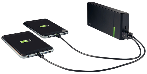 Leitz Complete High Speed Powerbank 10400 - Power bank - 10400 mAh - 2 A - 2 l&auml;ht&ouml;liittimet (USB) - johdossa: Micro-USB - musta