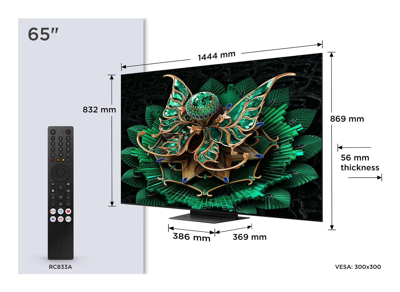 TCL 65C7K 65" 4K QD-Mini LED Google TV, HDR10+, Dolby Vision, metallic