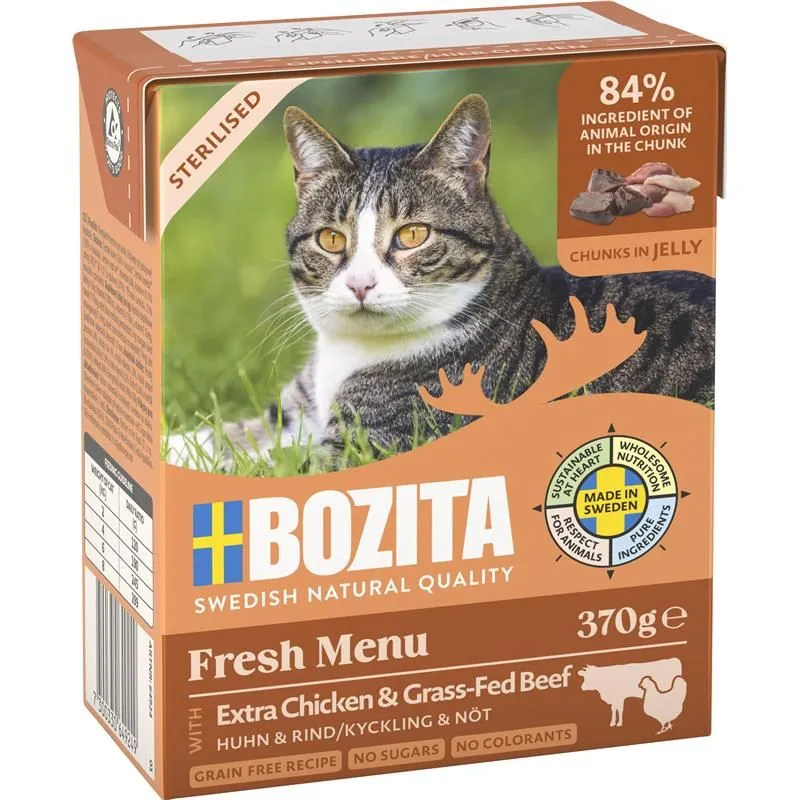 Bozita Fresh Menu Sterilised Chicken and Beef in Jelly, V&aring;tfoder f&ouml;r katt, Adult, 370 g