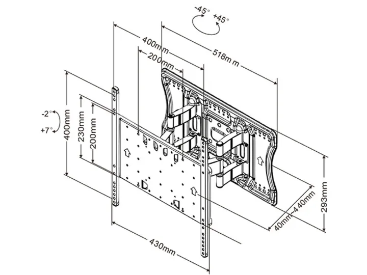 Multibrackets M VESA Super Slim Tilt &amp; Turn Plus HD - Asennuspakkaus (nivelik&auml;s varsi) tuotteelle LCD nestekiden&auml;ytt&ouml; / plasma TV - musta -n&auml;yt&ouml;n koko: 42&quot;-80&quot;