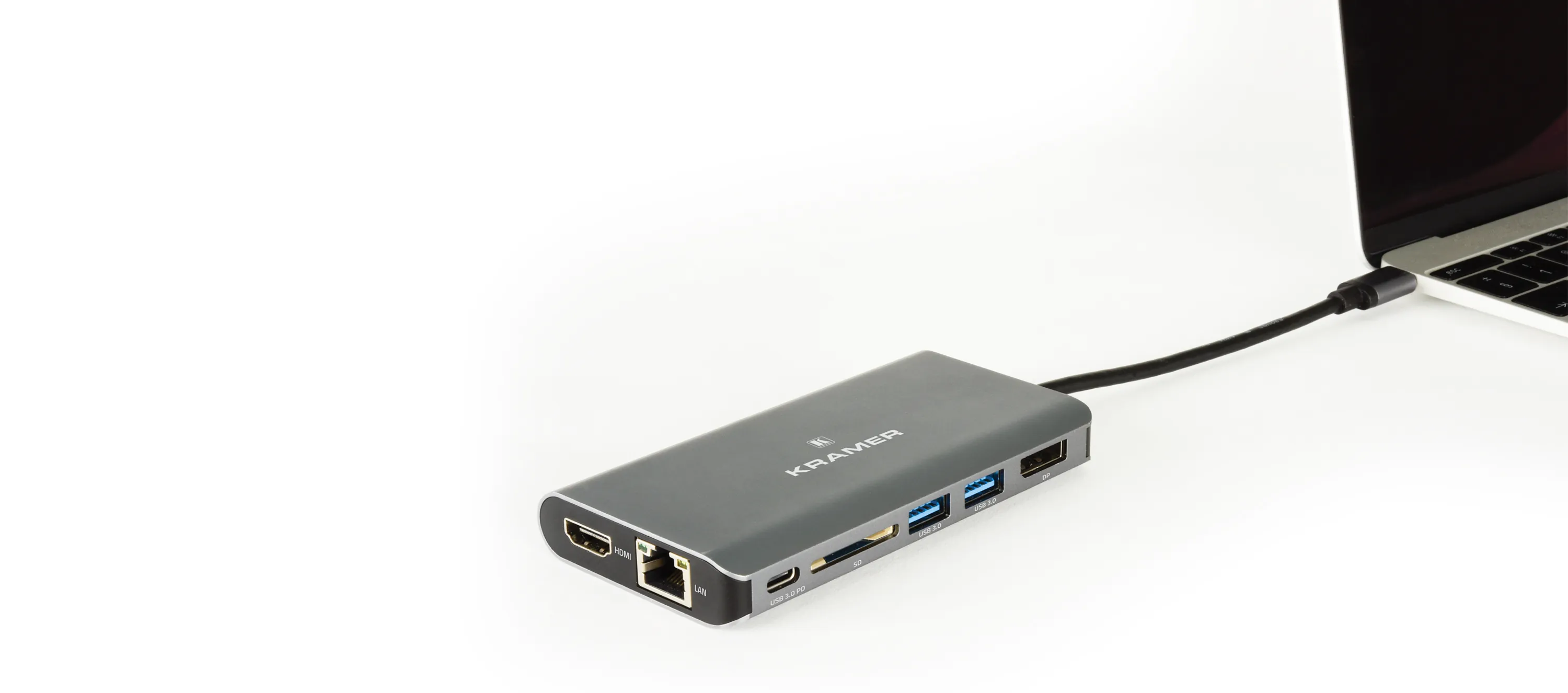 Kramer KDock-3 USB-C Hub Multiport Adapter - 4K@30 HDMI, 4K@30 Displayport, Ethernet, USB 3.0, USB-C