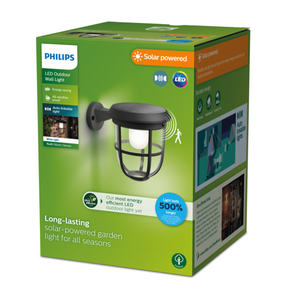 Philips Radii Solar LED Wall Light 250 lm 3000 K IP44 Black