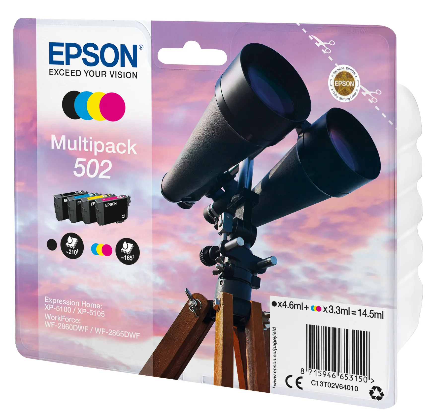 Epson 502 -mustekasettipakkaus, musta, syaani, magenta, keltainen, 4 kpl