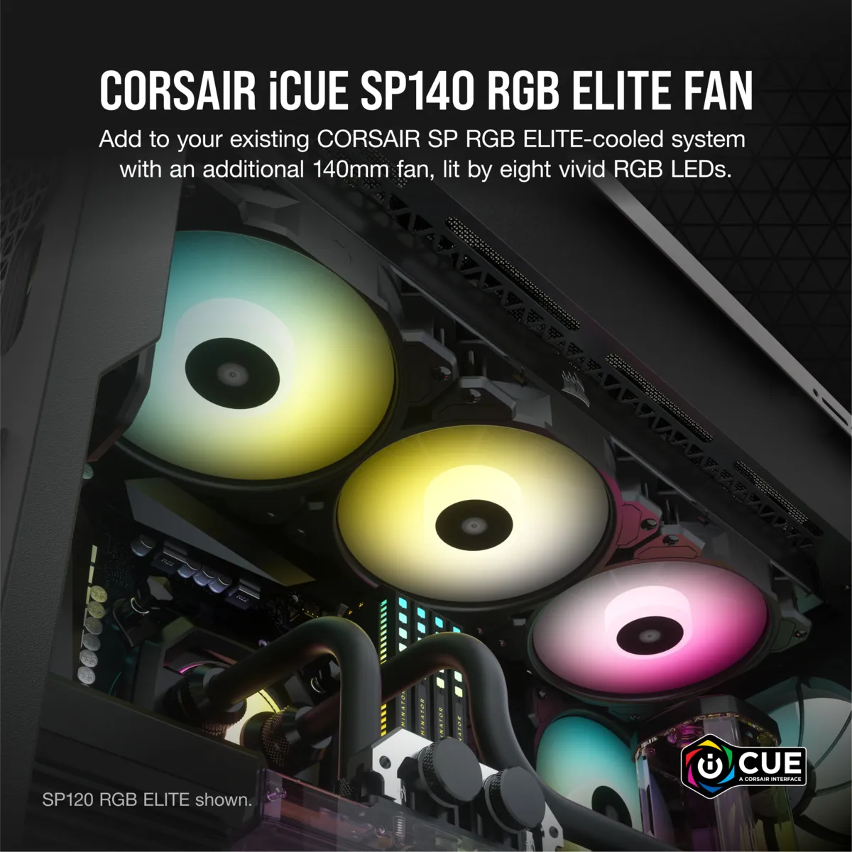 Corsair iCUE SP140 RGB ELITE PWM RGB Fan, Hydraulic Bearing, 140mm, Black