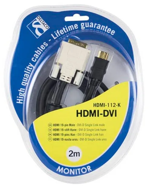 Deltaco HDMI &ndash; DVI-D - cable, 2 m, Black/White