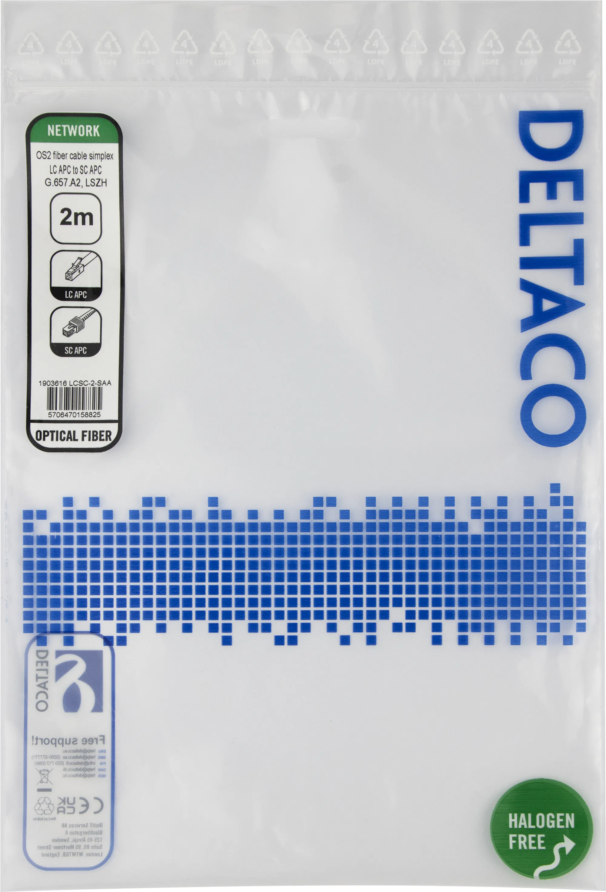 Deltaco OS2 LSZH LC-SC 2m Fiber Optic Cable, Yellow