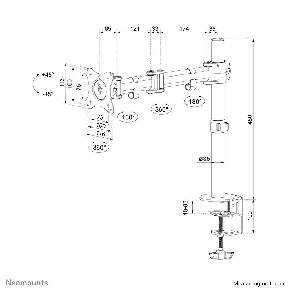 NEOMOUNTS BY NEWSTAR FLAT SCREEN DESK MOUNT, -skrivbordsf&auml;ste, svart, 10&quot;-30&quot;, 8kg