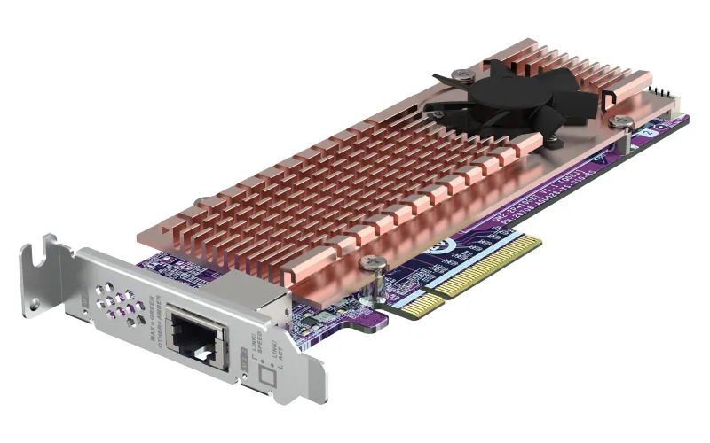 QNAP Card QM2 series 2xPCIe 2280 M.2 SSD slots PCIe Gen4x8 1xAQC113C 10GbE NBASE-T port