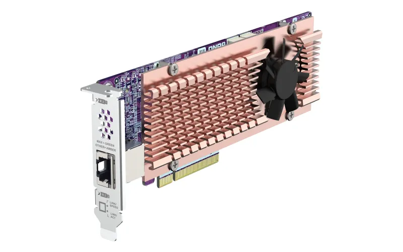 QNAP Card QM2 series 2xPCIe 2280 M.2 SSD slots PCIe Gen4x8 1xAQC113C 10GbE NBASE-T port