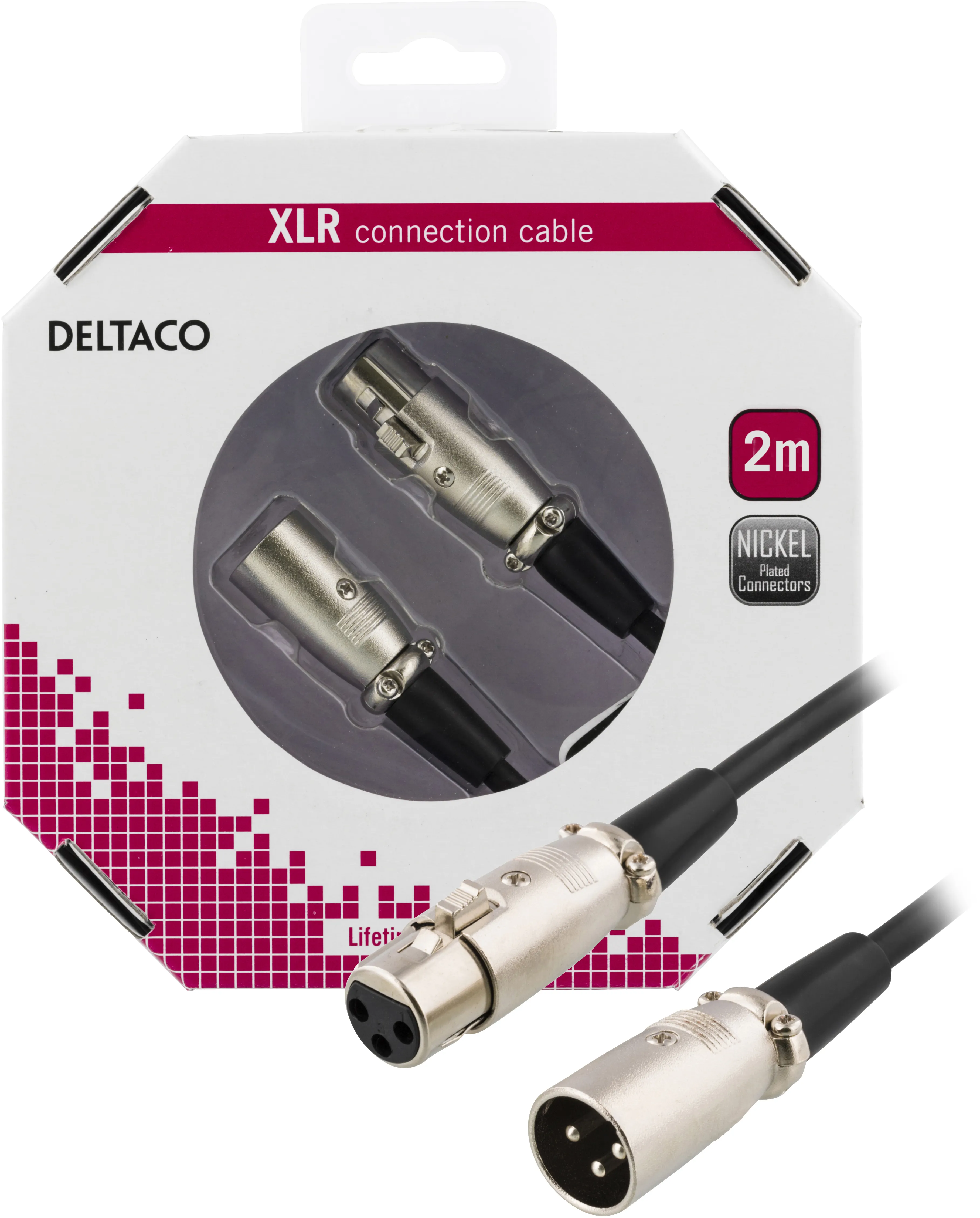 DELTACO XLR-ljudkabel, 3-pin ha - 3-pin ho, 2m, svart