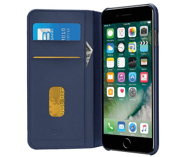 Logitech Hinge Flexible Wallet - L&auml;pp&auml;kansi matkapuhelimelle - technical-weave fabric - sininen malleihin Apple iPhone 6, 6s, 7