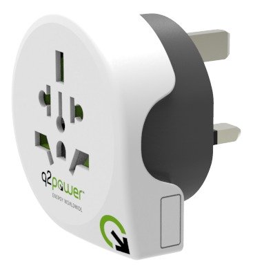 Q2power jordad reseadapter, hela v&auml;rlden till Storbritanien, 10A, vit