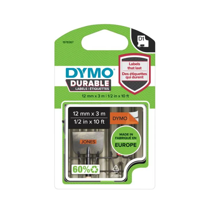 DYMO D1 Durable 12 mm x 3 M, Black on Orange