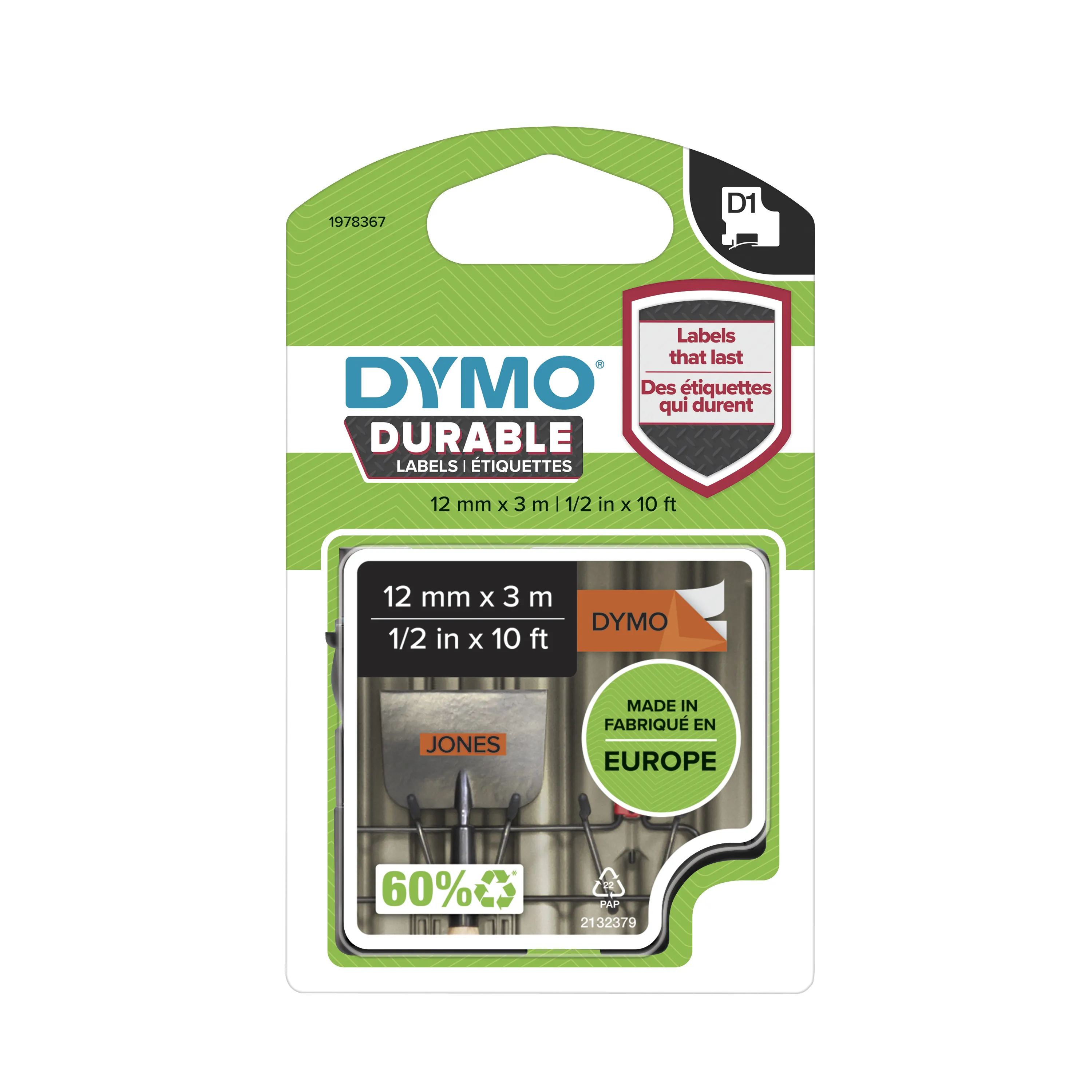 DYMO D1 Durable 12 mm x 3 M, Black on Orange
